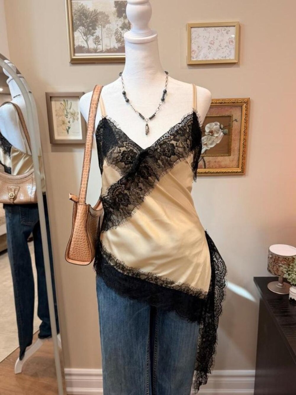 Made in Italy Y2K Lace Asymmetrical Cami Top
